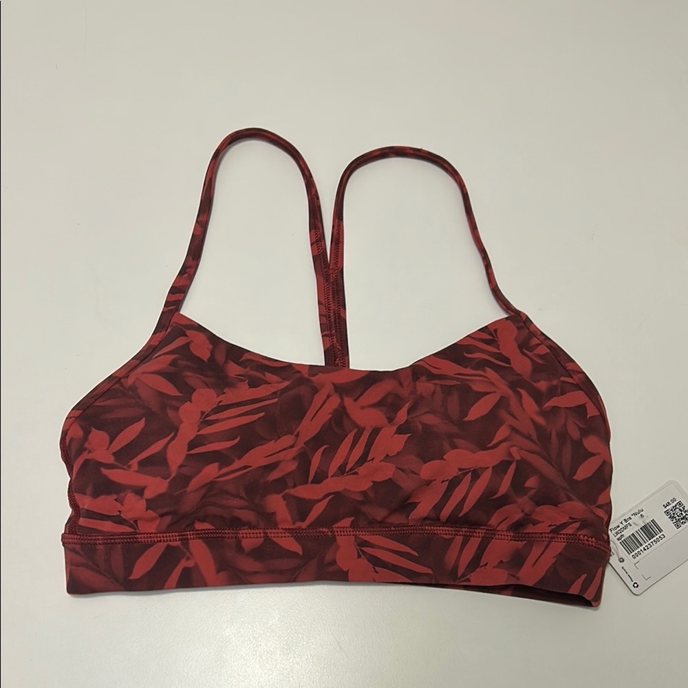 Lululemon flow Y Bra Nulu Red Leaf Print Women's Bralette size 6 NWT